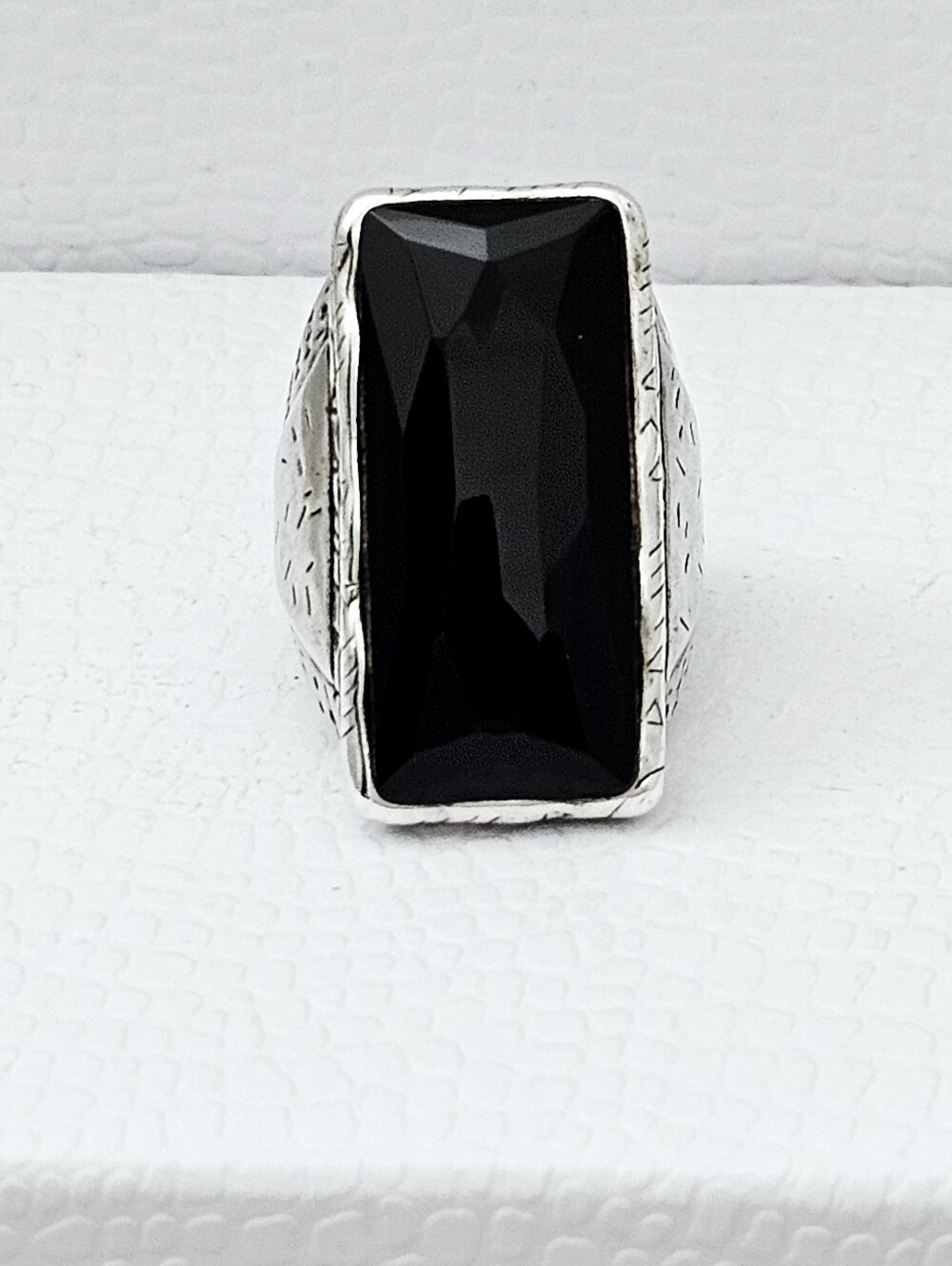 Silpada Rare Sterling Silver 'Black Tie' Faceted Onyx Cigar Ring Size 8.5 R2891